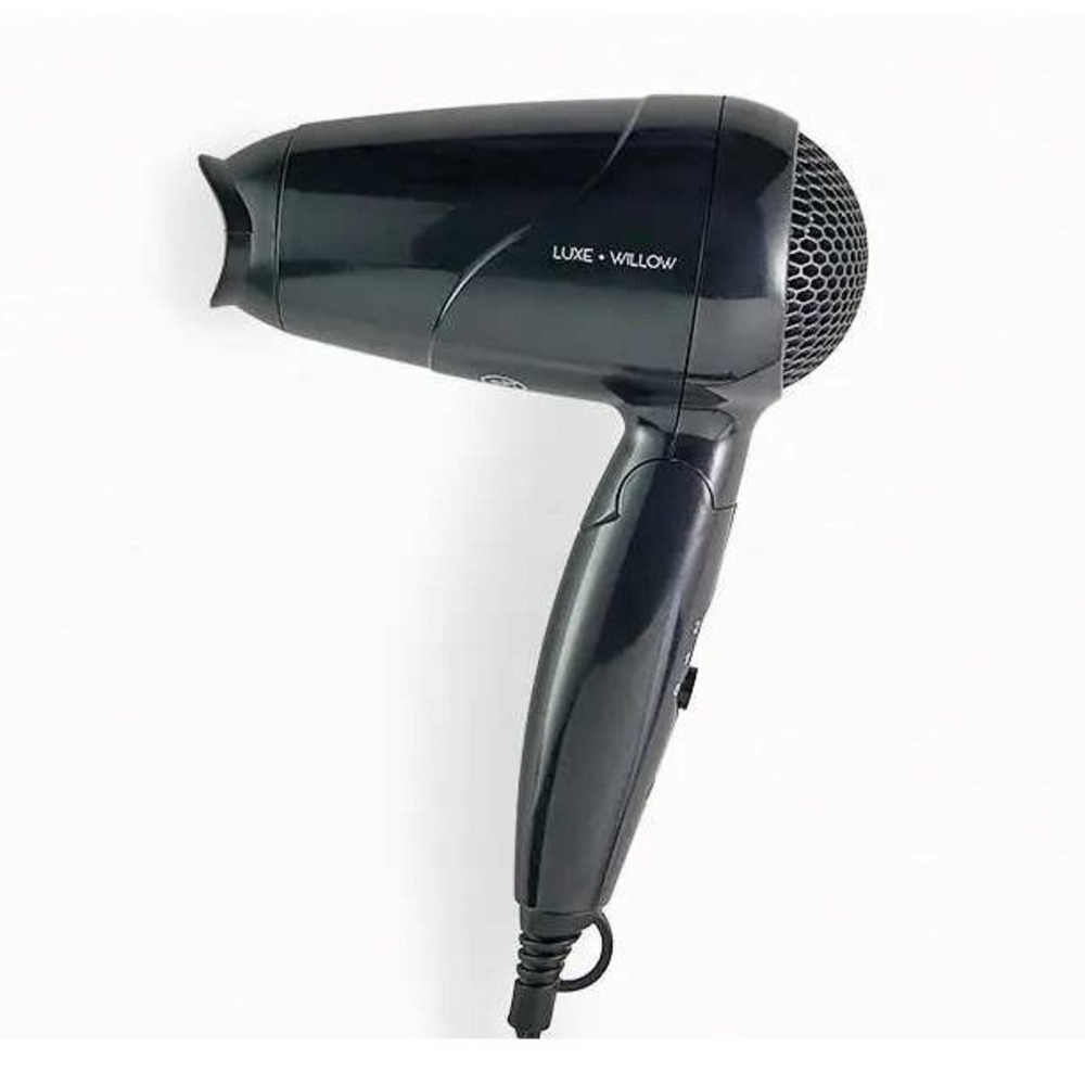 Luxe + Willow Collapsible Mini Blow Dryer Travel Hair Dryer with Case Black